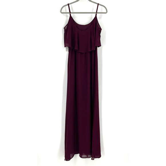 Show Me Your MuMu Caitlin Ruffle Maxi Dress Merlot Chiffon Medium NWT - Picture 3 of 8